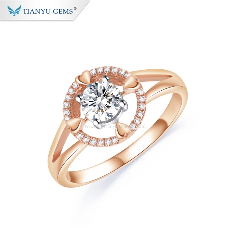 

Tianyu gems 0.5ct round brilliant cut moissanite diamond 14k rose and white gold rings for women