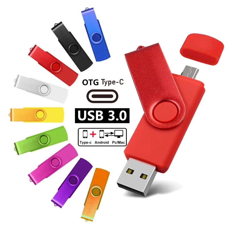 

Wholesale Mini Universal 2 In 1 Otg Swivel Usb Flash Drive Type-C 128Gb 64Gb 32G Suppliers Custom Logo Drive Pen For Smart Phone