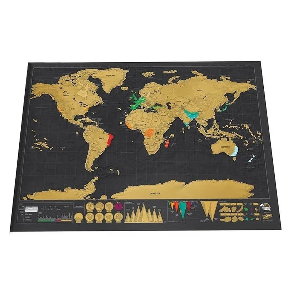 
hot selling customized deluxe black scratch off world map 42x30cm gift world map with US States and Canada State  (62437747235)