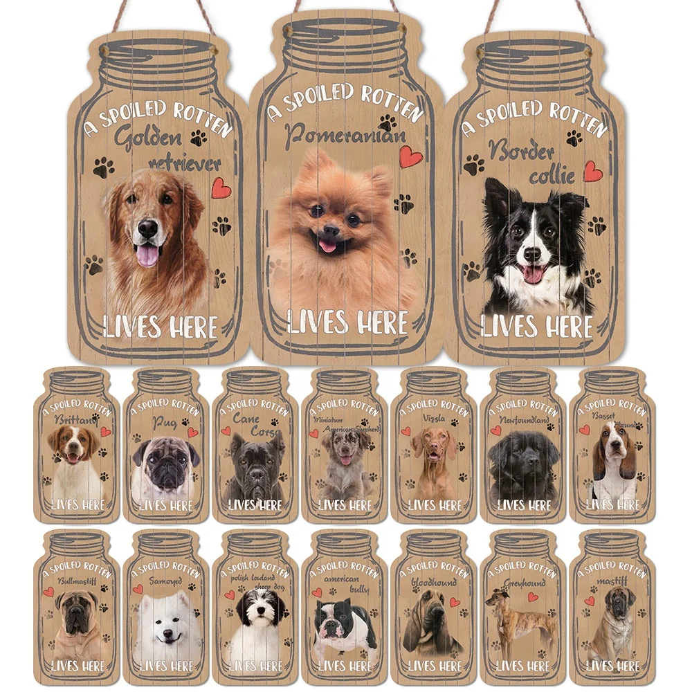

Putuo Decor Dog Mason Jar Shape Cute Wooden Plaque Sign Hanging Lovely Gift Wood Home Kennel Decor