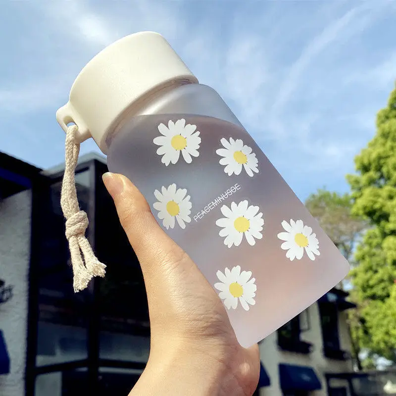 

500ml Portable Cute Daisy Plastic Frosted Transparent Water Cup for Student Boy Girl Drink Bottle