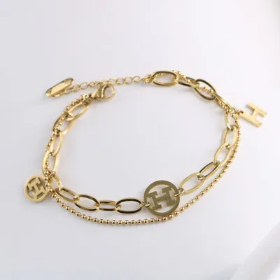

Famous branded inspired designer bangle bracelet letter H stainless steel bangle for women gold plated jewelry