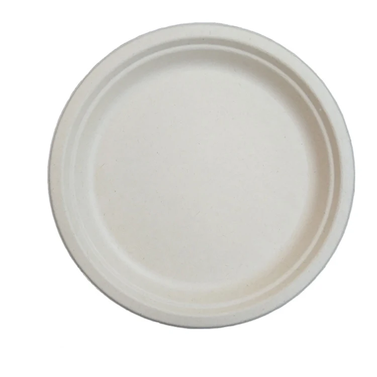 

9 Inch Sugar Cane Pulp Party Round Plate Disposable Degradable Environmental Disposable Tableware, As the photo