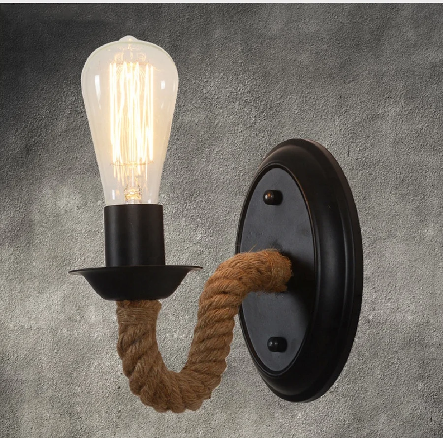 

Interior Wall Mounted Cheap Hemp Rope Wall Lamp E27 85-260V Corridor Up Down Light Outdoor Wall Lights Industrial Sconce Lamp