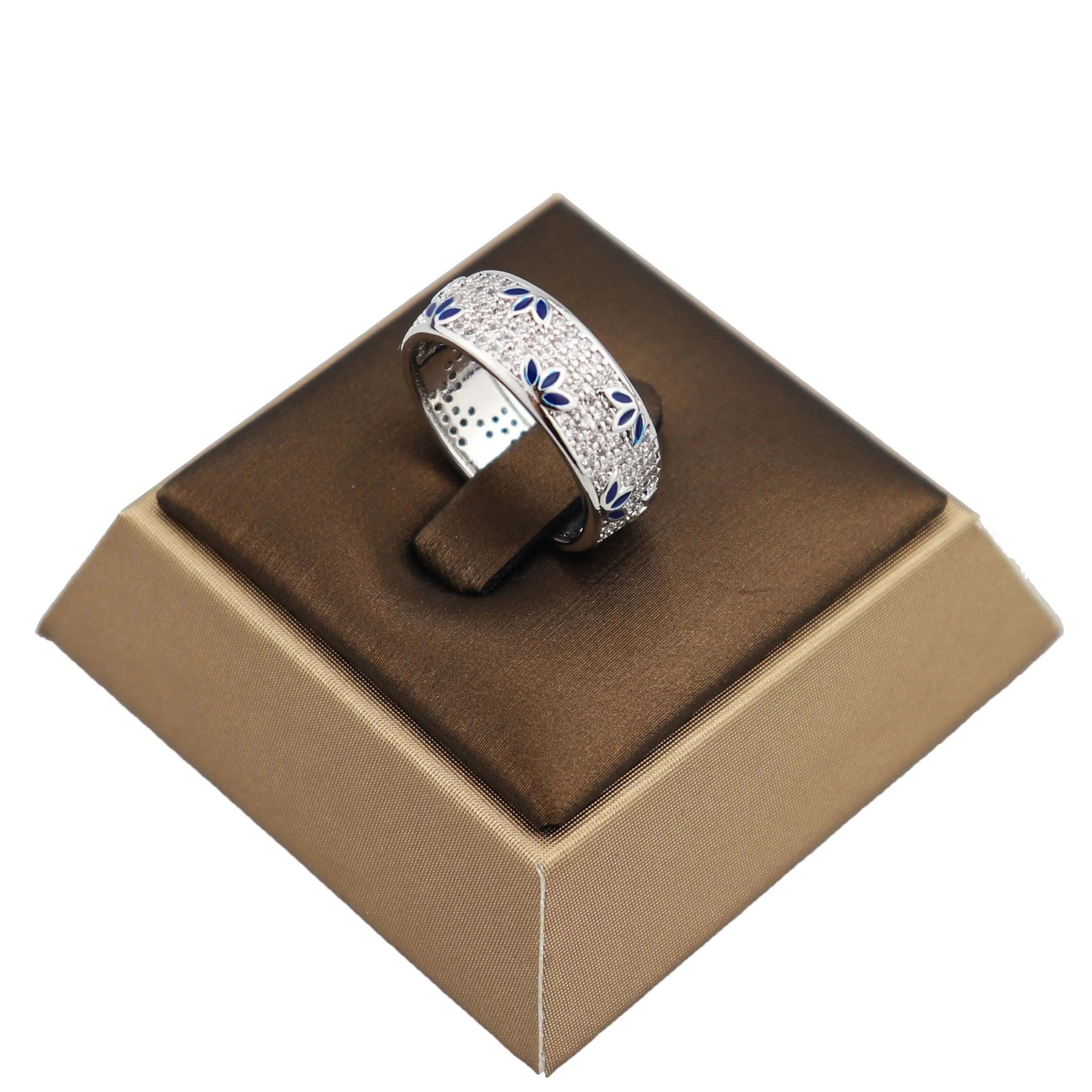 

Fashion high quality giftThree leaves rings brand jewelry women girl set Zircon plated 18k gold jewelry set