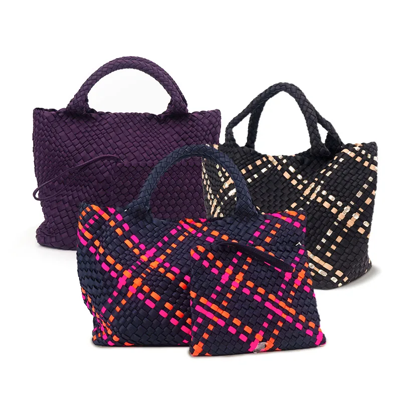 

2022 New style wholesale Beach bag neoprene woven tote Bag Hand make weave bag handmade neoprene tote