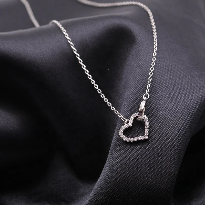 Heart Circle Necklace 925 Sterling Silver Interlocking Heart Ring Necklace for Women Pendant Necklace Hollow Heart