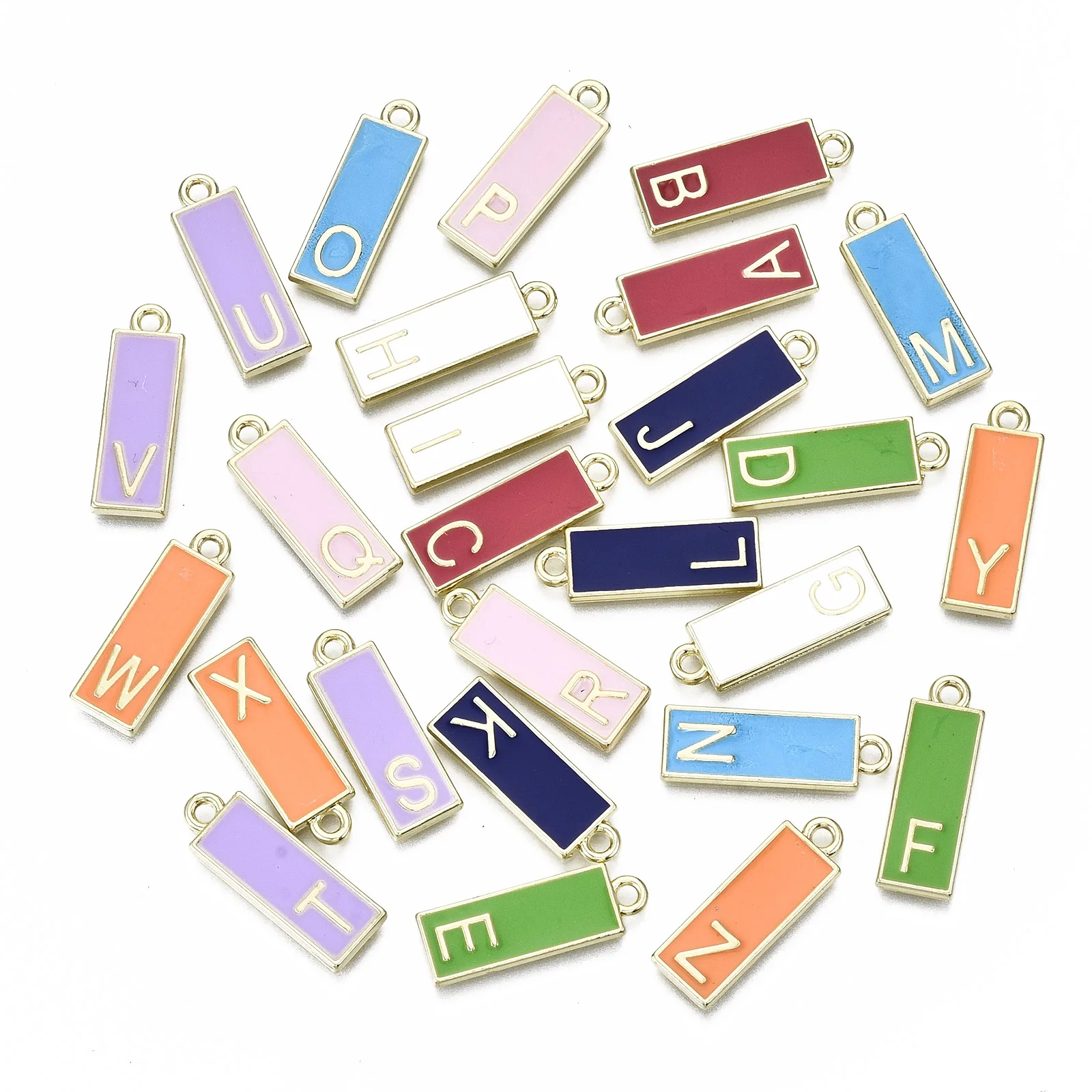 

PandaHall Rectangle Letter A~Z 26 Pcs Alloy Enamel Alphabet Pendants