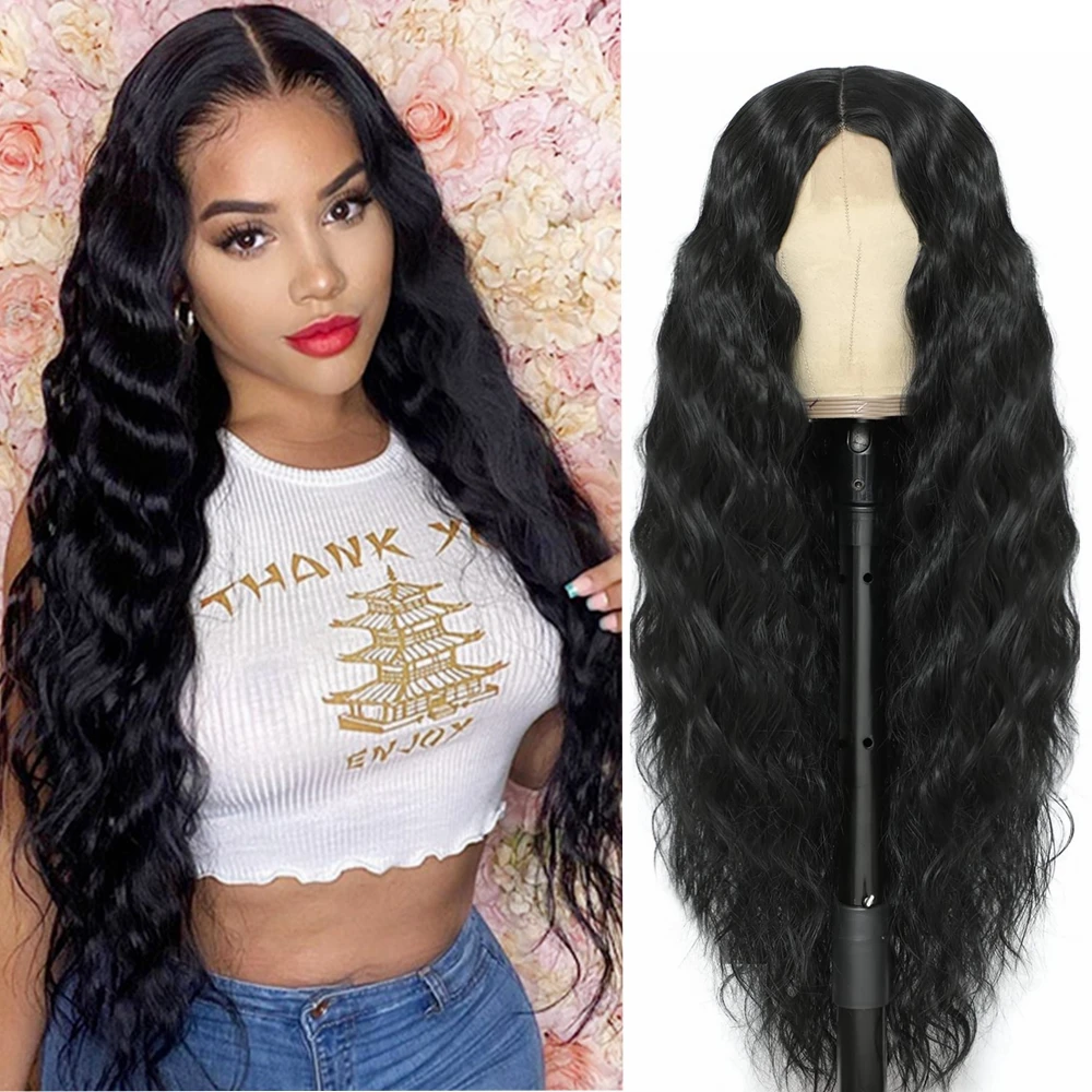 

2022 Scalp Middle Part Natural Black Long Women Synthetic Lace Front Wig for Daily, Picture color