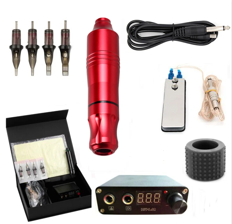 

Robert tattoo pen set tattoo machine combination cost-effective engraving machine 1.5A power silicone handle cover red