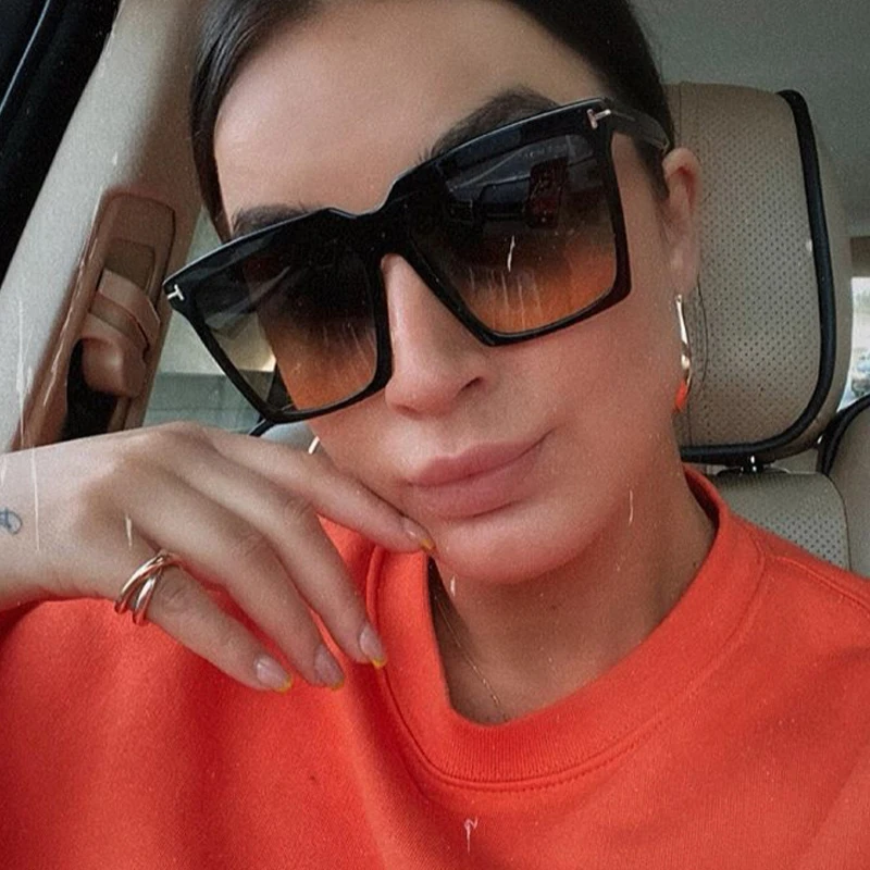 

Square Sunglasses Women Vintage Brand Oversize TF Women's Sun Glasses Black Gradient Female Glasses Men.s Oculos UV400