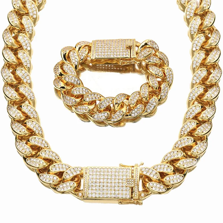 

Newest 18mm Copper CZ Iced Cuban Chain Gold Curb Chain Links Men, Silver,gold