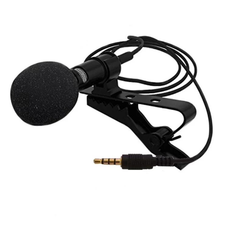 

Portable Wired Mini 3.5mm Metal Lapel Lavalier Clip Condenser For Smartphone Speech Teach Recording Microphone, Black