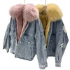 Warm Fox Fur Collar Denim Fur Jacket Female Winter Women Rex Rabbit Fur Liner Denim Jacket for Women