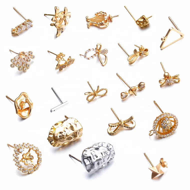 

Homemade Cubic Zirconia Post Stud Earrings Parts 18K Gold Plated Earring Findings Ear Piercing Plugs Wire for Jewelry Making
