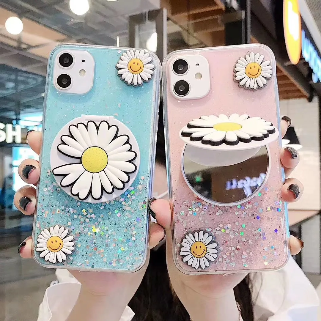 

Hot Sale 2 in 1 3D Daisy Flower TPU Phone Case with mirror for iPhone 11 Pro, 4 colors