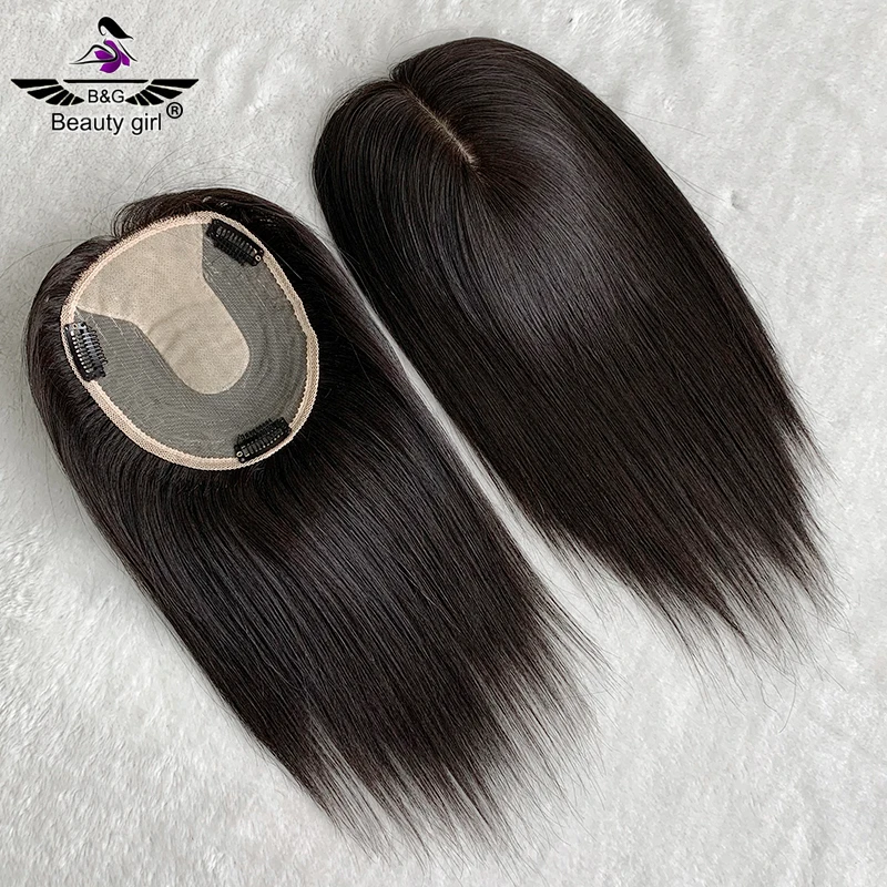 

Beauty girl 100% unprocessed brazilian hair 5*6 ladies toupee hair replacement system for women silk base hair topper, Natural color #1b,can be dyed and colored