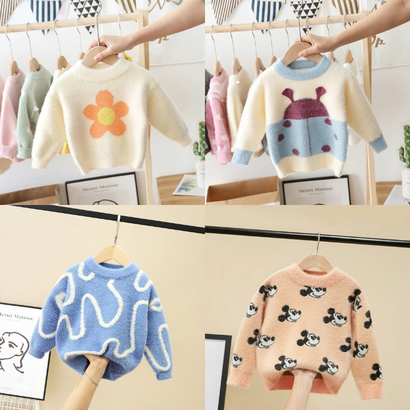 

Children resemble mink cashmere sweater cartoon sweater Kids warm sweater for winter