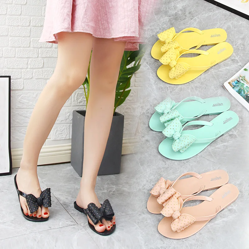 

2022 New Me Lisa Women'S Summer Fashion Flat Beach Flip-Flops Bow Sandals And Slippers Outer Wear Jelly Women'S Shoes Flip Flops, 4 colors