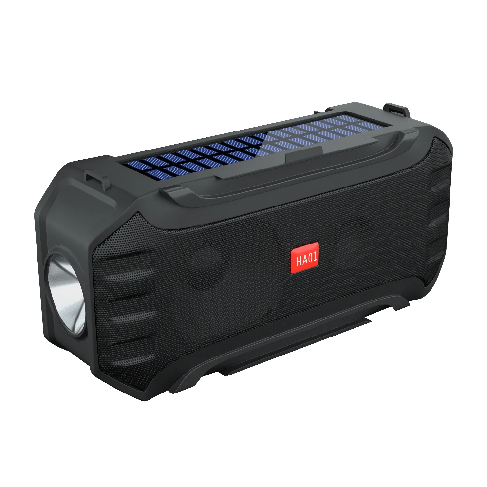 

2021 Portable Outdoor flashlight wireless audio solar panel charging subwoofer solar powered radio blue tooth speaker with strap