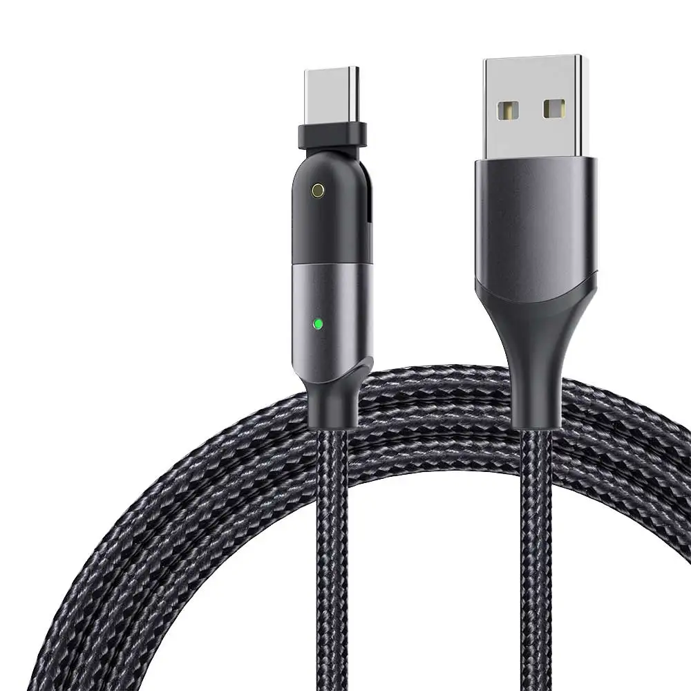 

New arrival Durable 180 Rotating elbow 3A fast charging Nylon braided high spend data transmission cable for mobile phone, Gray red