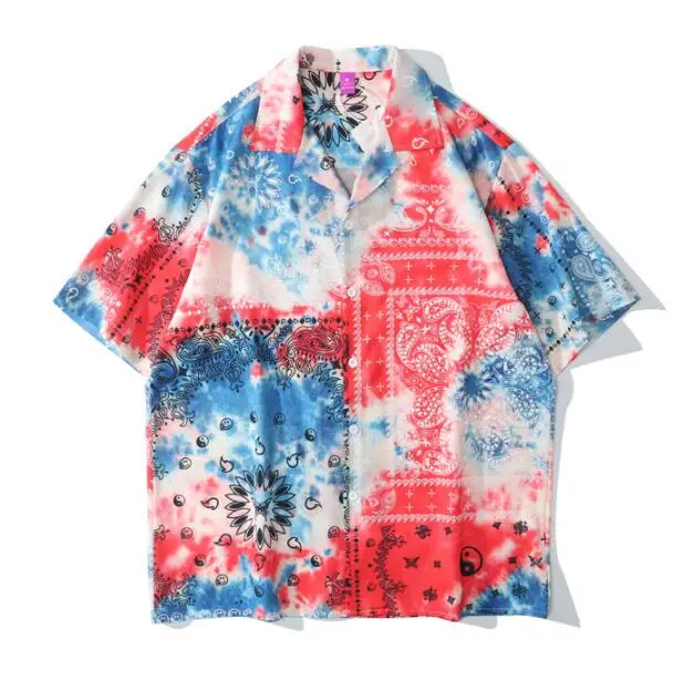 

Summer 2021 retro tide brand men's cashew flower full print shirt loose short sleeve beach shirt