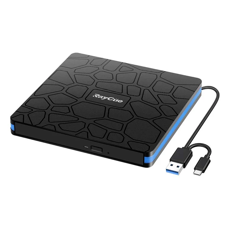 
Raycue High Speed Low Noise External CD DVD Player Drive Portable CD RW Burner Reader with USB 3.0 Type C 