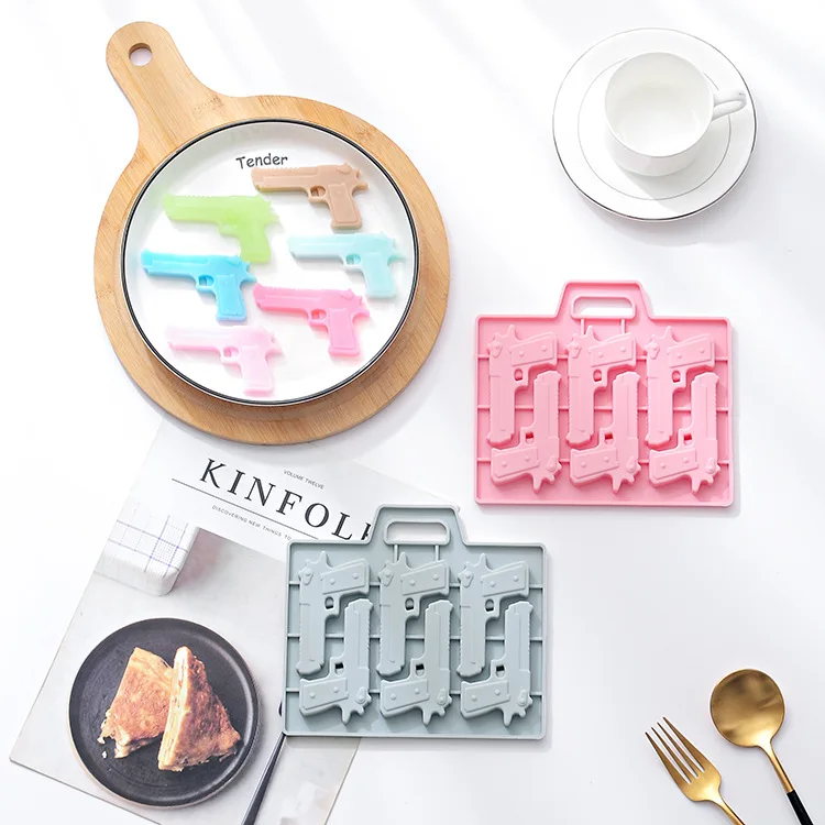 

Creative 6 cavity pistol silicone chocolate mold, Pink+light blue+customize