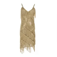 

Womens 1920s Flapper Fringe Sequin Strap Backless Party Mini Dress