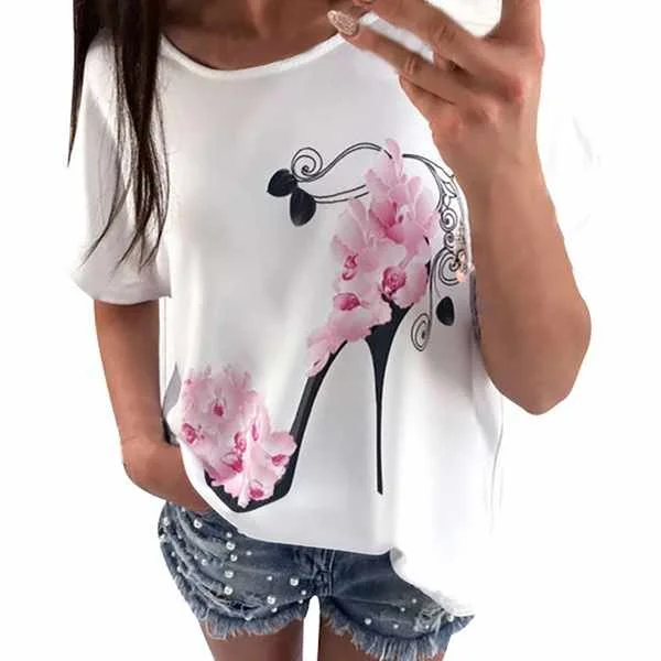 

Fashion Women's Loose-fitting Round T-shirt, Green/pink/blue