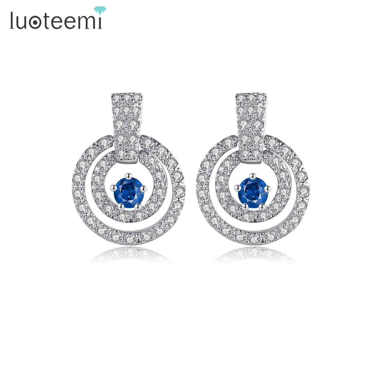 

LUOTEEMI Indian Statement 2023 Set Woman Jewelry Modern Geometric Hoop Luxury Diamond Cz Brass Round Cubic Zirconia Earrings