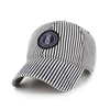 stripe fabric with merrow edge woven label structured baseball cap