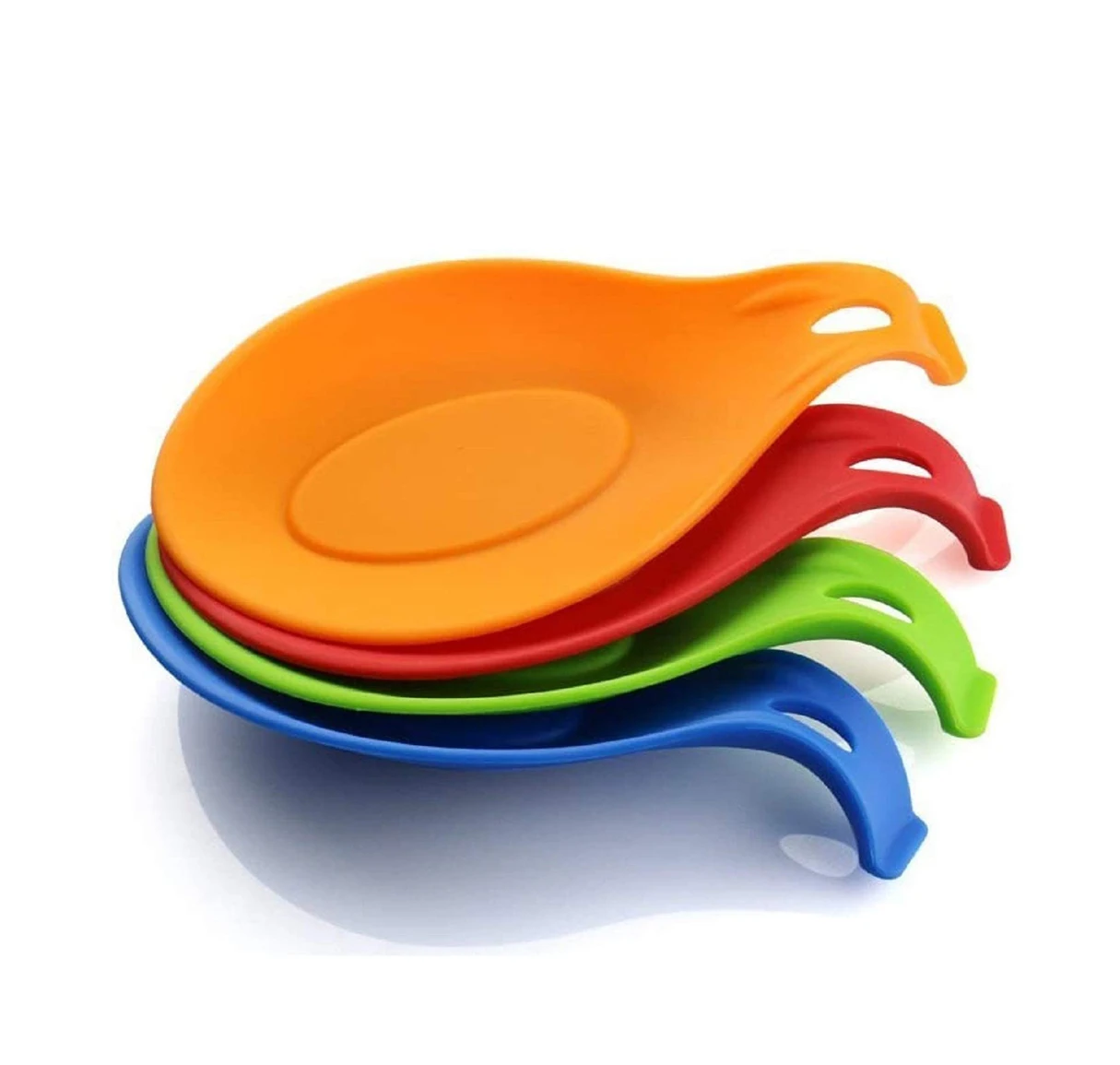 

Hot Selling Flexible Almond-Shaped Silicone Kitchen Utensil Spoon Rest Ladle Spoon Holder, Green / blue / orange / red