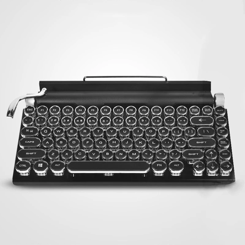 

Professional Typewriter Luxury Mechanical Water-resistant Seven Color RGB Back Light 83 Keys Wireless Gaming keyboard Typewriter, Black