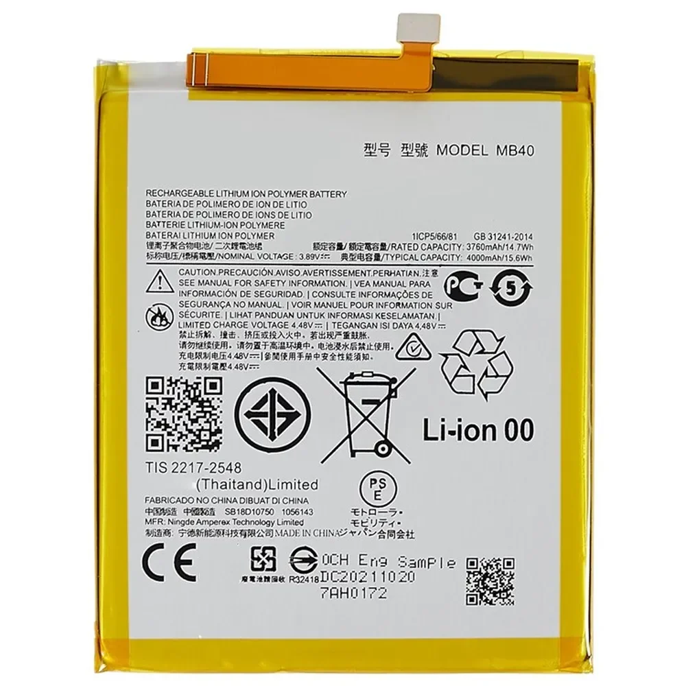 

100% Original MB40 Replacement Battery Motorola Edge 20 4000mAh High Quality Large Capacity Mobile New Cell Digital Devices