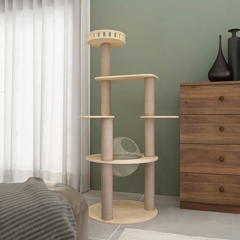 

O-01 O-02 O-03Hot Selling Luxury High Quality Modern Large Capsule cat Climbing Framee Solid Wood Cat Condo House Tower Cat Tree, Yellow