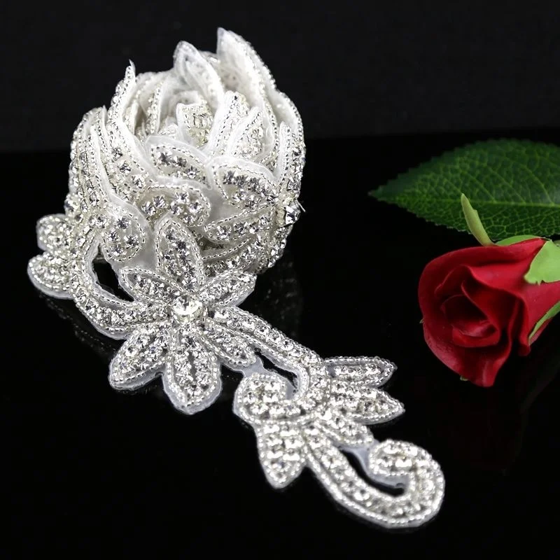 

Wholesale 1 Yard Flower Design Iron On Crystal Rhinestone Applique Trim Belt for Wedding Bridesmaids Dress, Silver,gold, rose gold ,custom made