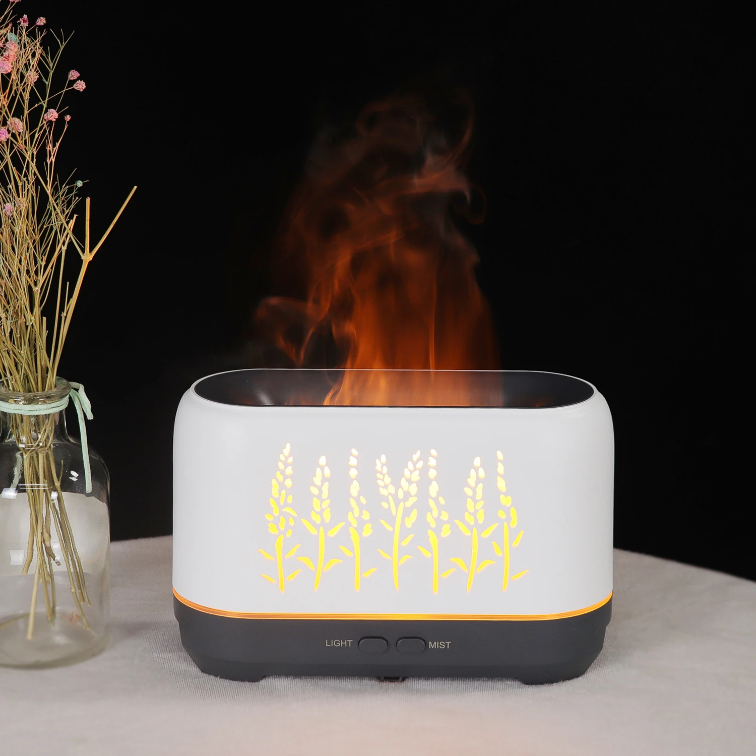 

Flame Humidifier New Design 200ml Wood Grain Electric Ultrasonic 3D Flame Essential Oil Aroma Diffuser With CE RoHS