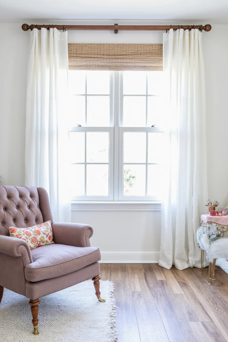 Roller shades in a playful pattern inside a child's playroom
