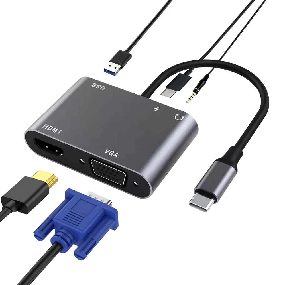 

5-in-1 hub USB 3.1 Type-C to HDMI VGA AV 3.5mm Audio Adapter Factory Supply USB Hub for Laptop & Notebook 5 in 1 docking station