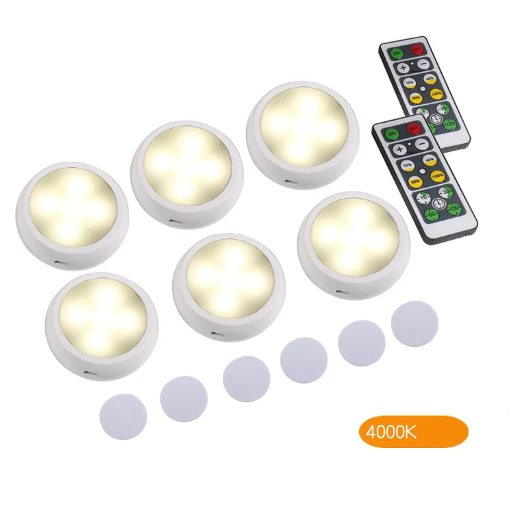 Wireless LED Puck Lighting 6 Pack with Remote Control 4000K LED Under Cabinet Closet Lights