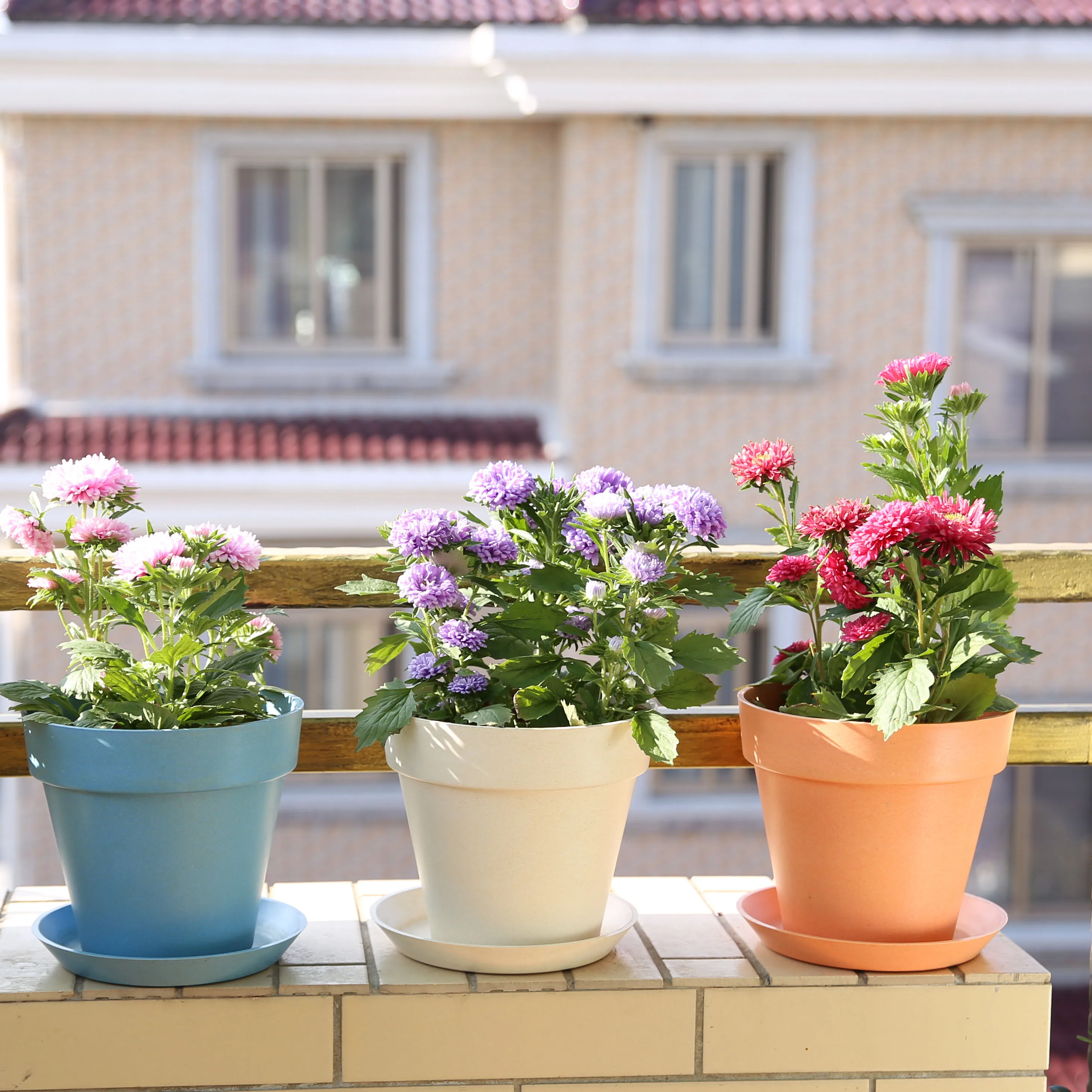 

Home garden plastic flower pots balcony cute outdoor planters, Yellow,white