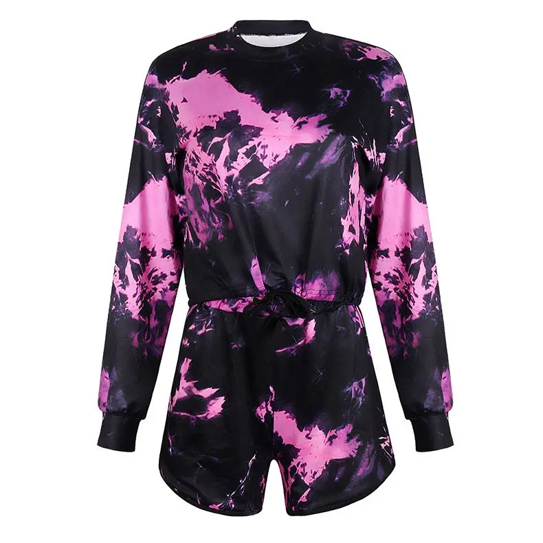 

2020 Fashion Long Sleeve Tie Dye Crop Top Hoodie And Jogger Pants Two Piece Set