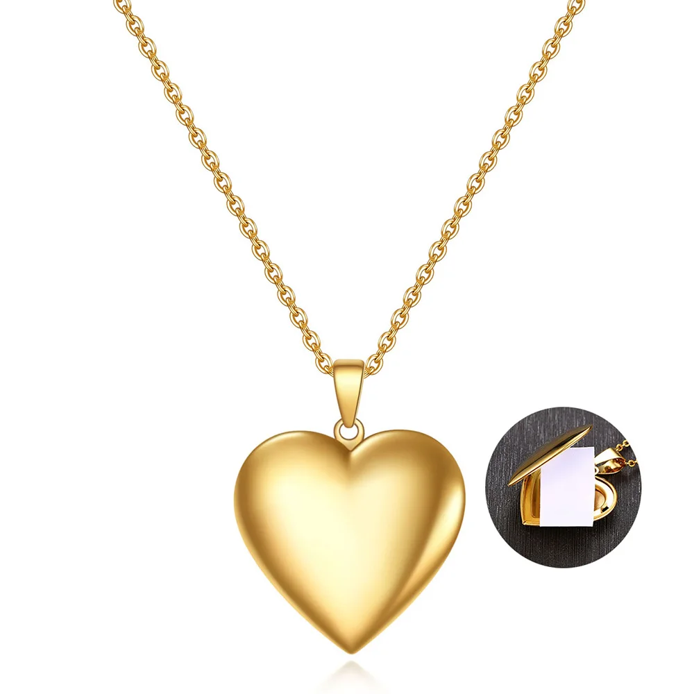 

Can Laser lettering Logo Creative Memorial Open Heart Pendant Titanium Steel Love Locket Necklace for women Girl