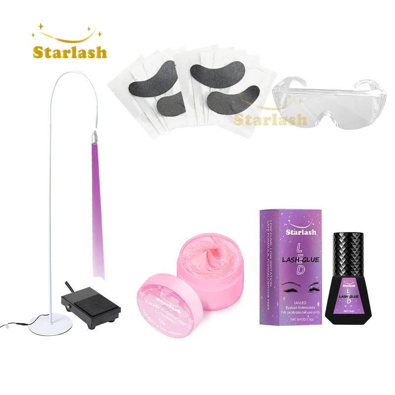 

Starlash premium LED eyelash extension kit UV LED eyelash lamp with adhesive and black eyepads beam light UV eyelash glue set