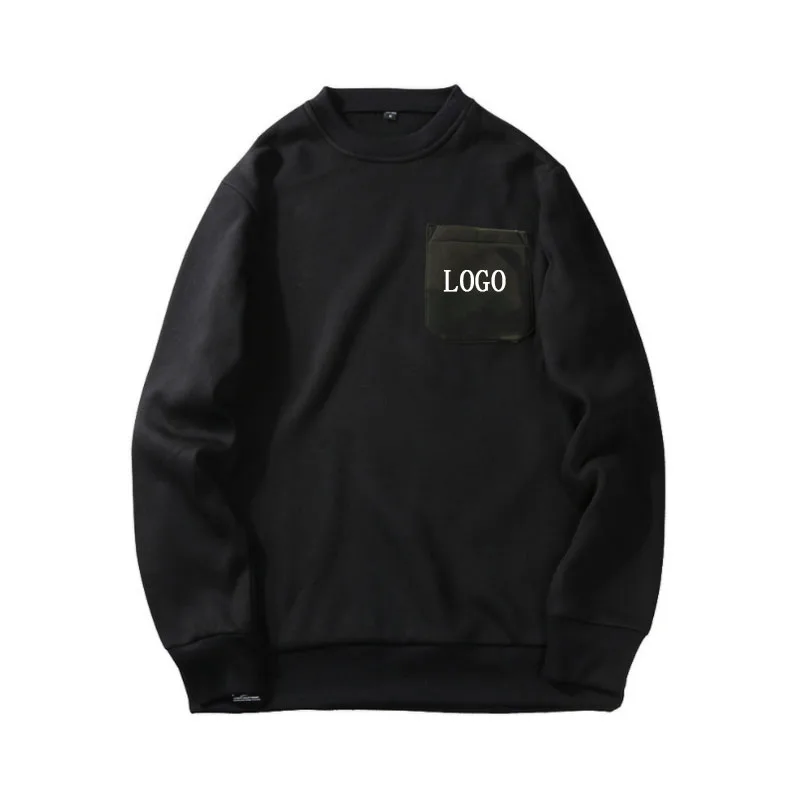 

High Quality Sweatshirts Hoodies Plain Black Sweatshirt Custom Left Chest Pocket Private Label Gym Wear, As picture