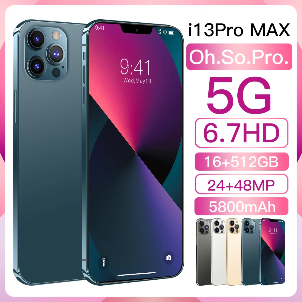 

Hot Selling i13 Pro Max 6.7inch Mobile Phones HD Bangs Screen 10 Core Smartphone large Memory 16+512GB Cell Phone