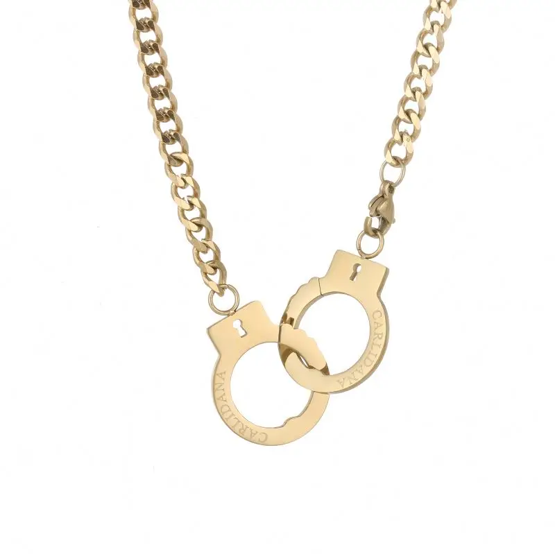 

Women's Unique Handcuffs Gold Plated Fashion Stainless Steel Cuban Link Chain Necklace