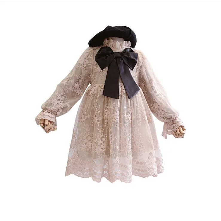 

wholesale winter long sleeve girls dresses size 7 with lace floral pattern
