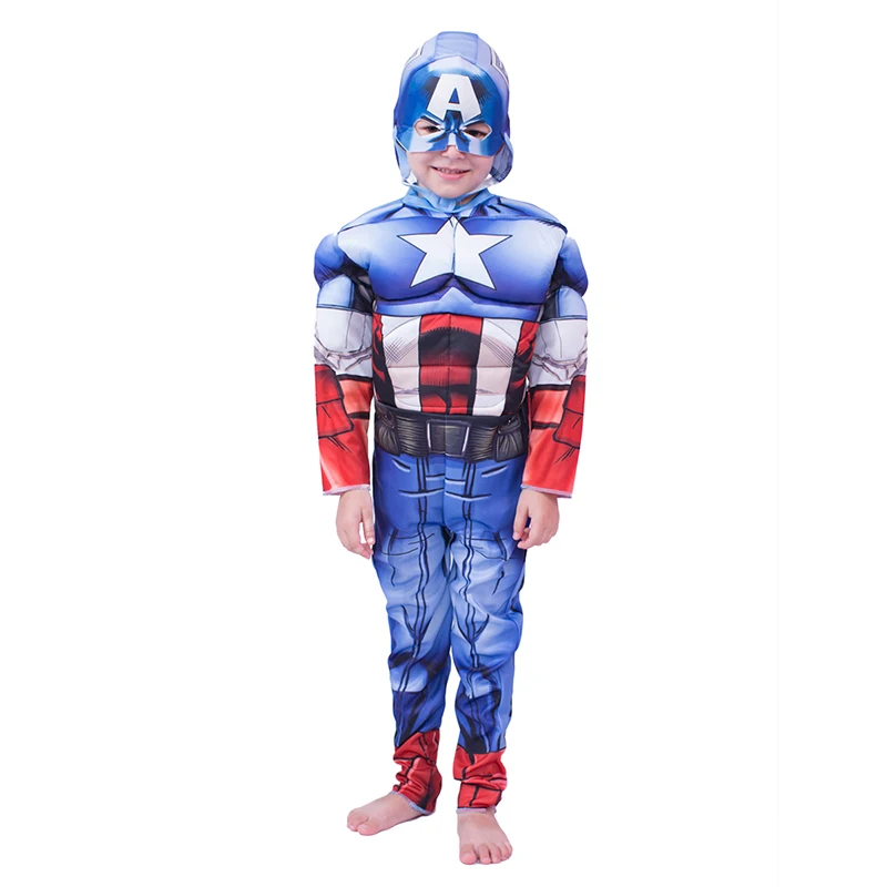 

Wholesale Halloween boys Carnival Captain of America Cosplay Costume super hero Role Play Jumpsuits for, As picture